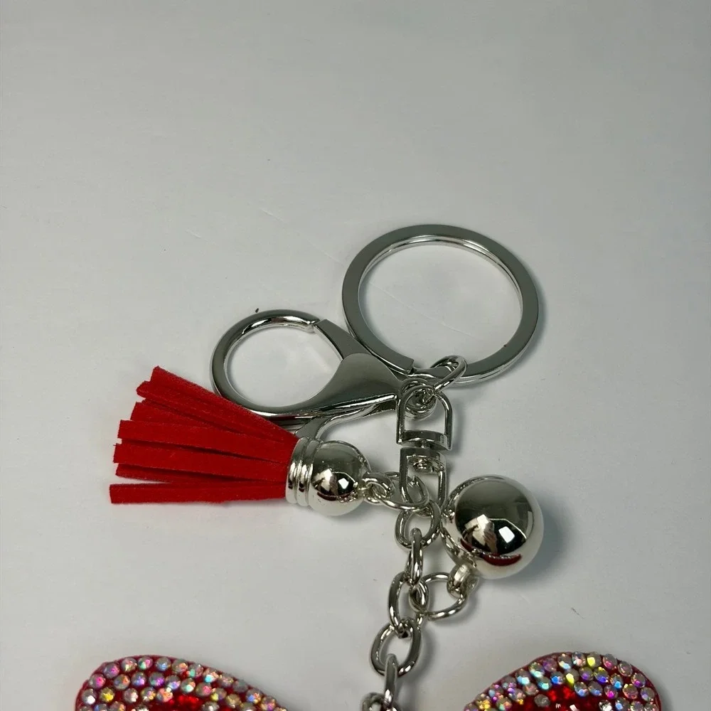 Boutique Red Crystal Butterfly Bag Charm Keychain Y2K Sparkly‎ Suede Tassel 6